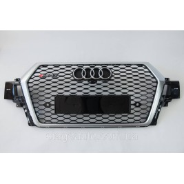Решетка радиатора Audi Q7 2015-2020год Черная с серой рамкой (в стиле RS)