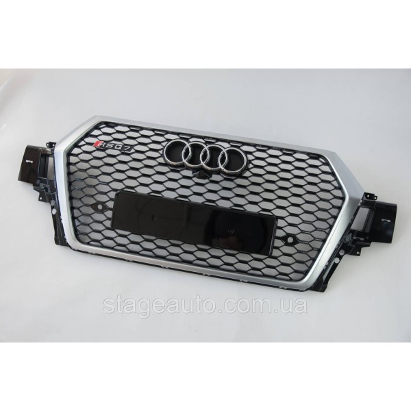 Решітка радіатора Audi Q7 2015-20 рік Чорна з сірою рамкою (в стилі RS)