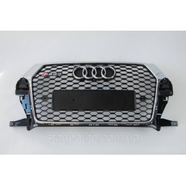 Решетка радиатора Audi Q3 2014-2018год Черная с хром рамкой (в стиле RS)