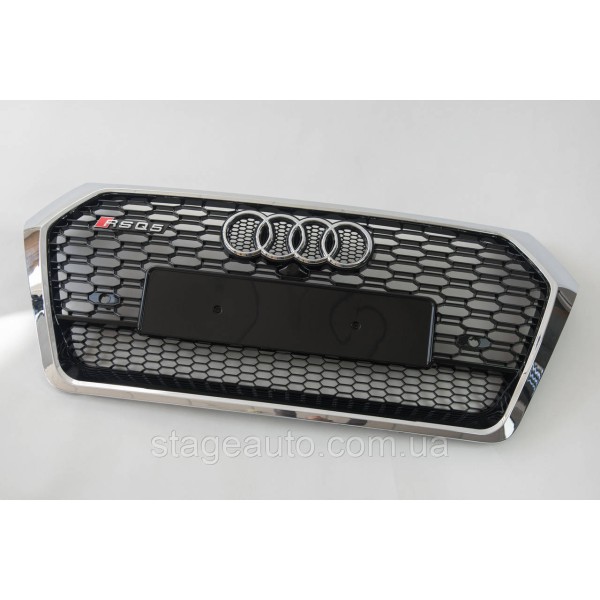 Решетка радиатора Audi Q5 2016-2020год Черная с хром рамкой (в стиле RS)