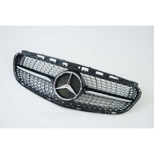 Решетка радиатора на Mercedes E-Class W212 2013-2016 год Diamond ( Черная с хром вставками )