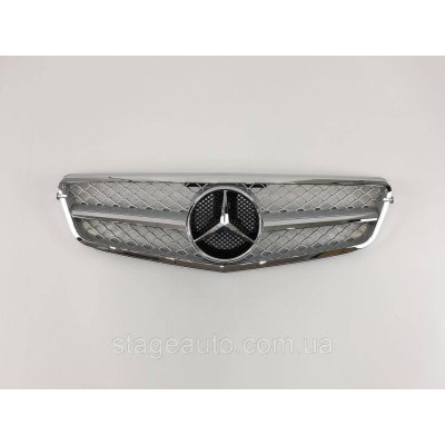 Решітка радіатора на Mercedes C-Class W204 2007-2014 рік AMG стиль (Сірий із хром вставками)