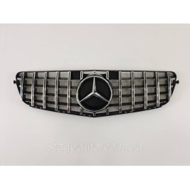 Решетка радиатора на Mercedes C-Class W204 2007-2014 год GT Panamericana ( Черная с вертикальными хром полоска