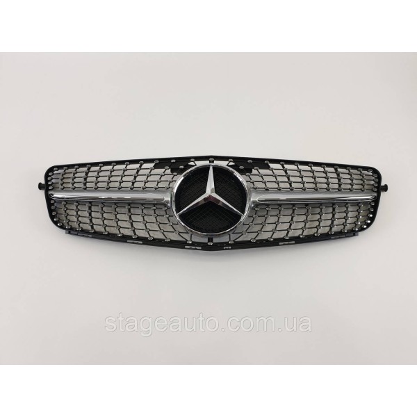 Решетка радиатора на Mercedes C-Class W204 2007-2014 год Diamond ( Серая с хром вставками )