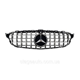Решетка радиатора на Mercedes C-Class W205 2014-2018 год GT Chrome Black ( с местом под камеру )