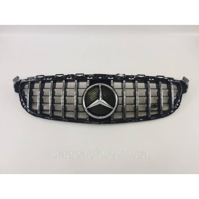 Radiator grille for Mercedes C-Class W205 2014-2020 GT Panamericana ( Black with vertical chrome stripes