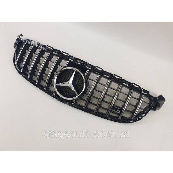 Решетка радиатора на Mercedes C-Class W205 2014-2020 год GT Panamericana ( Черная с вертикальными хром полоск