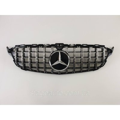 Решітка радіатора на Mercedes C-Class W205 2018-2020 рік GT Panamericana (Чорна з вертикальними хром смужка