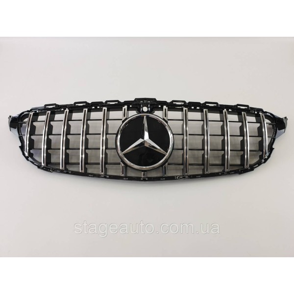 Решетка радиатора на Mercedes C-Class W205 2018-2020 год GT Panamericana ( Черная с вертикальными хром полоска