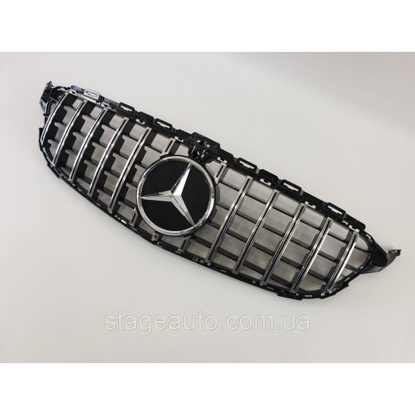 Решетка радиатора на Mercedes C-Class W205 2018-2020 год GT Panamericana ( Черная с вертикальными хром полоска