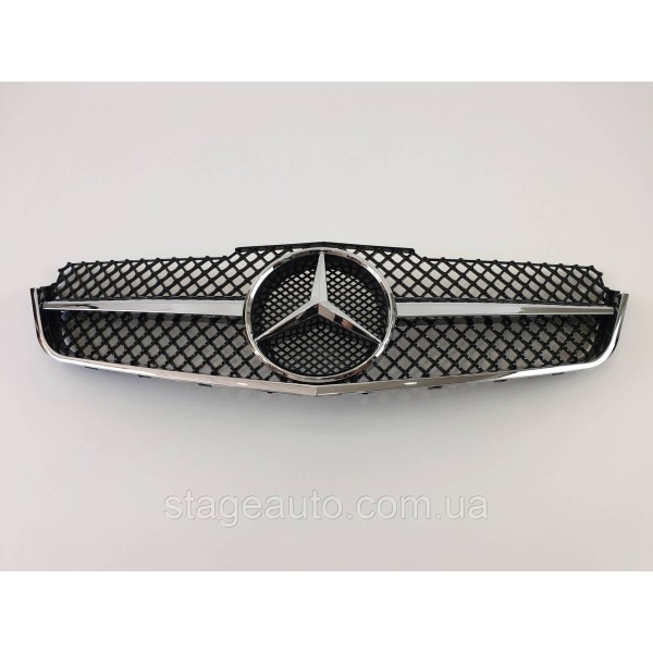 Решетка радиатора на Mercedes E-class Coupe C207 2009-2013 год AMG стиль ( Черная с хром полоской )