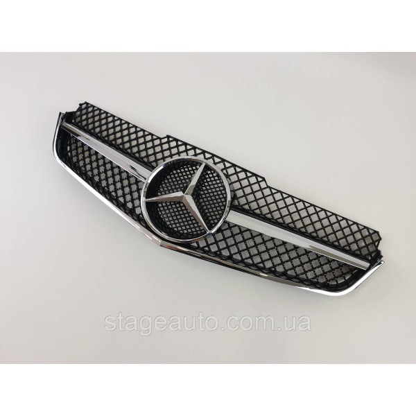 Решетка радиатора на Mercedes E-class Coupe C207 2009-2013 год AMG стиль ( Черная с хром полоской )