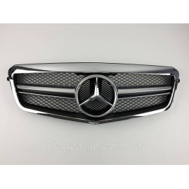 Решетка радиатора на Mercedes E-Class W212 2009-2013 год AMG стиль ( Черная с хром рамкой )
