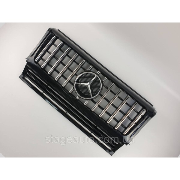 Решетка радиатора на Mercedes G-Class W463 1990-2018 год GT Panamericana ( Черная с вертикальными хром полоска