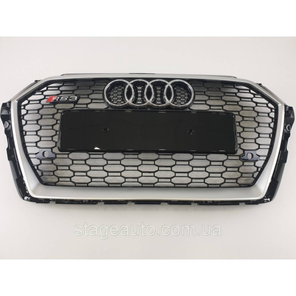 Решетка радиатора Audi A3 2016-2020год Черная с серой рамкой (в стиле RS)