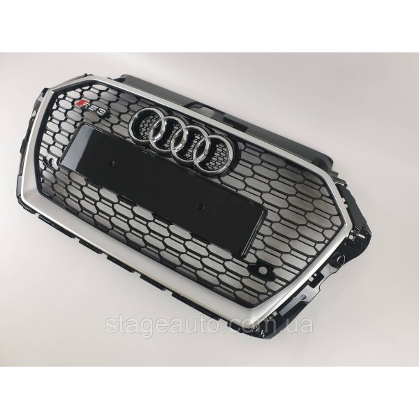 Решетка радиатора Audi A3 2016-2020год Черная с серой рамкой (в стиле RS)