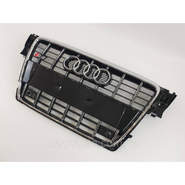 Решетка радиатора Audi A4 2007-2011год Черная с хромом (в стиле S-Line)