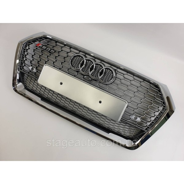 Решетка радиатора Audi Q5 2016-2020год Серая с хром рамкой (в стиле RS)