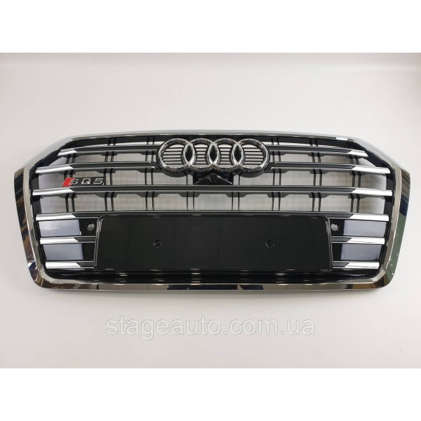 Решетка радиатора Audi Q5 2016-2020год Черная с хромом (в стиле S-Line)