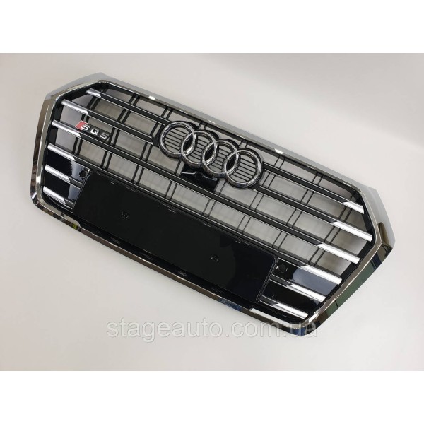Решетка радиатора Audi Q5 2016-2020год Черная с хромом (в стиле S-Line)