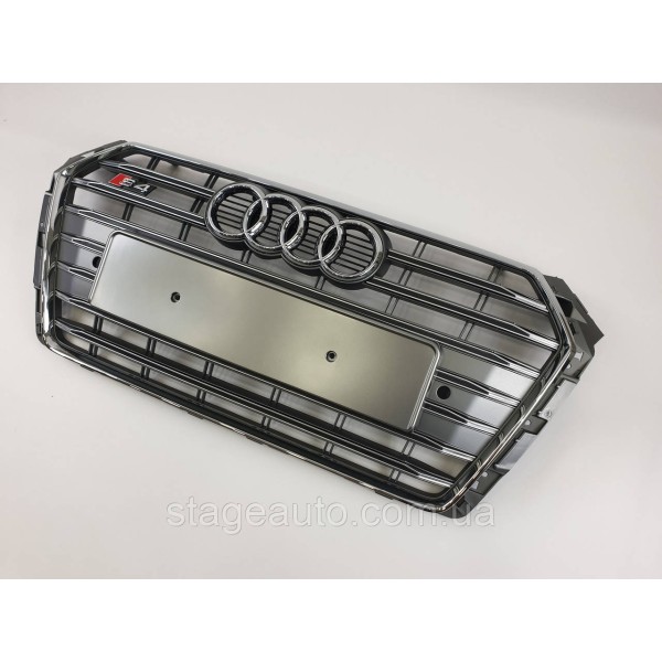 Решітка радіатора Audi A4 2015-2019 рік Сіра з хромом (в стилі S-Line)