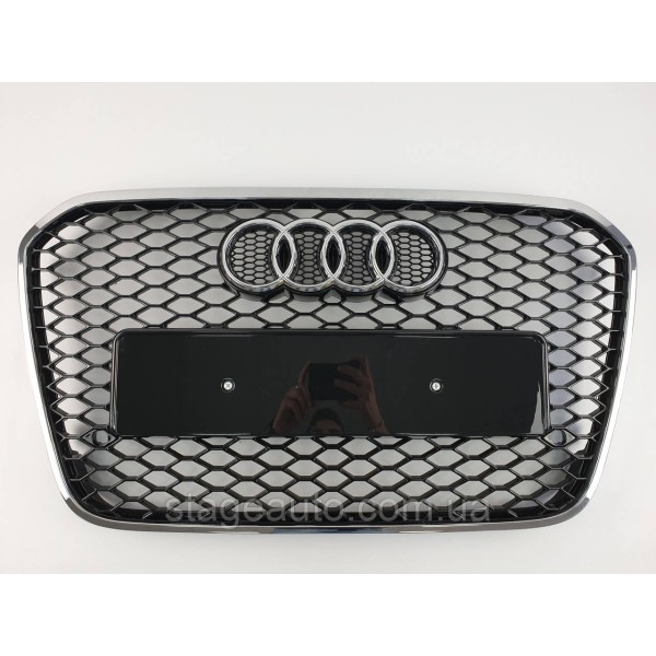 Решетка радиатора Audi A6 2011-2014год Черная с хром рамкой (в стиле RS)