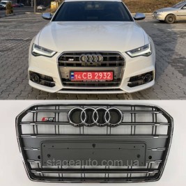 Решетка радиатора Audi A6 2014-2018год Серая с хромом (в стиле S-Line)