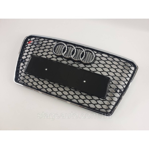 Решетка радиатора Audi A7 2010-2014год Черна с хром рамкой (в стиле RS)