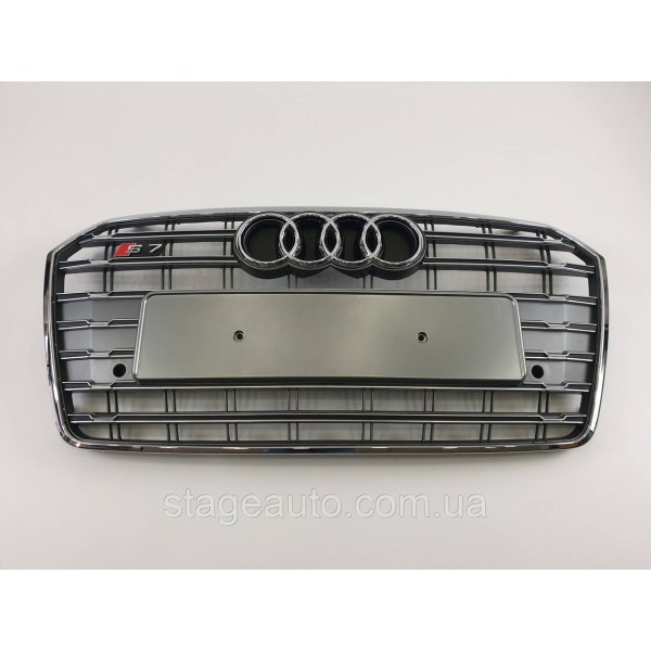 Решетка радиатора Audi A7 2014-2017год Серая с хромом (в стиле S-Line)