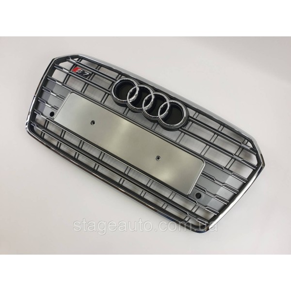Решетка радиатора Audi A7 2014-2017год Серая с хромом (в стиле S-Line)