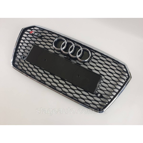 Решетка радиатора Audi A7 2014-2017год Черная с хром рамкой (в стиле RS)