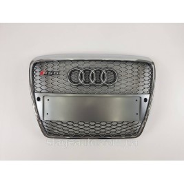 Решетка радиатора Audi A6 2004-2011год Серая с хром рамкой под парктроник (в стиле RS)