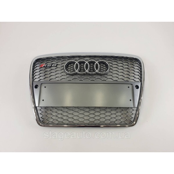 Решетка радиатора Audi A6 2004-2011год Серая с хром рамкой под парктроник (в стиле RS)