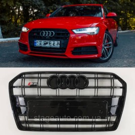 Решетка радиатора Audi A6 2014-2018год Черная (в стиле S-Line)