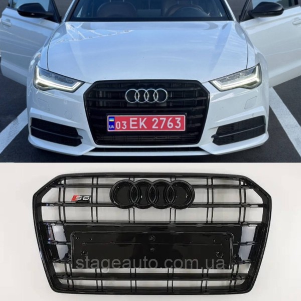Решетка радиатора Audi A6 2014-2018год Черная (в стиле S-Line)