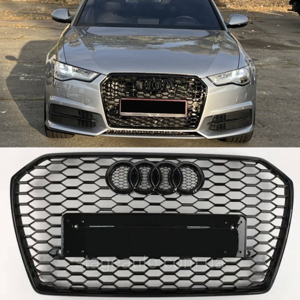 Решетка радиатора Audi A6 2014-2018год Черная (в стиле RS)