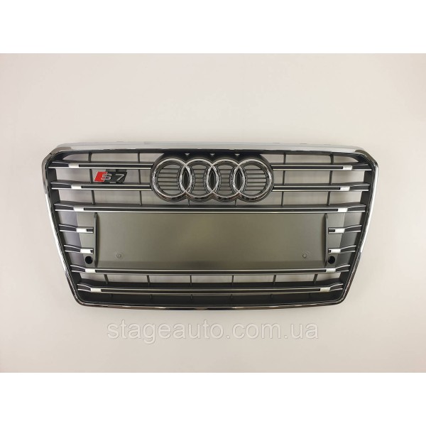 Решетка радиатора Audi A7 2010-2014год Серая с хромом (в стиле S-Line)