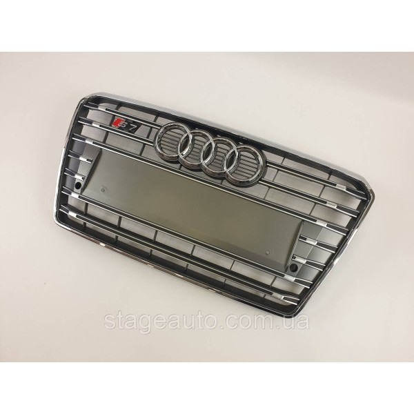 Решетка радиатора Audi A7 2010-2014год Серая с хромом (в стиле S-Line)