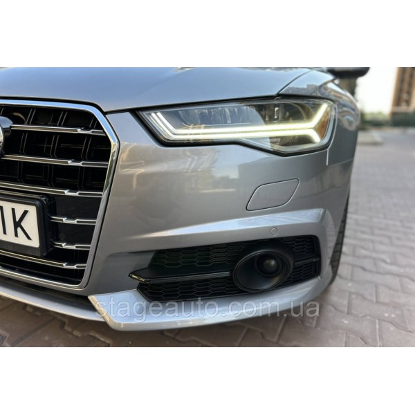 Решетки переднего бампера под дистроник в стиле S-Line на Audi A6 C7 2014-2018 года Черные
