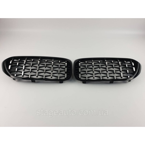 Ноздри на BMW 5 Series G30 / G31 / F90 2017-2020 год Diamond ( Черные с серым )