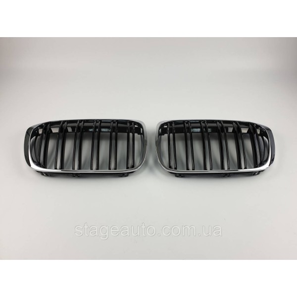 Ноздри на BMW X1 F48 2015-2019 год Черные Глянцевые Хром Рамка ( Двойные M-Look )