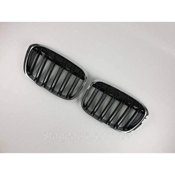 Ноздри на BMW X1 F48 2015-2019 год Черные Глянцевые Хром Рамка ( Двойные M-Look )