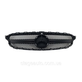 Решетка радиатора на Mercedes C-Class W205 2014-2018 год AMG стиль Black ( с местом под камеру )