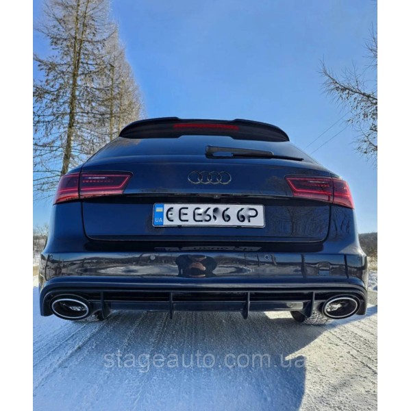 Диффузор с насадками в стиле RS на Audi A6 C7 2014-2018 год Черный хром насадки ( Обычный бампер )