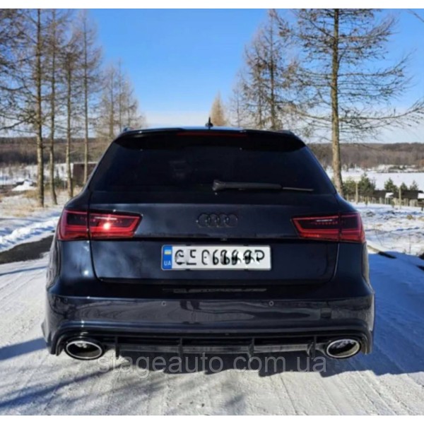 Диффузор с насадками в стиле RS на Audi A6 C7 2014-2018 год Черный хром насадки ( Обычный бампер )