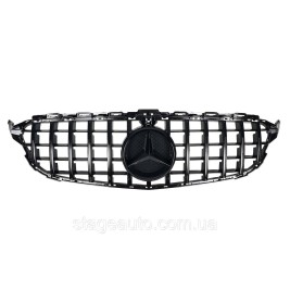 Решетка радиатора на Mercedes C-Class W205 2014-2018 год GT Full Black ( с местом под камеру )