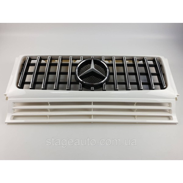 Решетка радиатора на Mercedes G-Class W463 1990-2018 год GT Panamericana ( Белая с вертикальными хром полоска