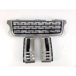 Решетка радиатора з жабрами на Range Rover Vogue L322 2009-2013 год Серая с черным