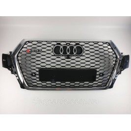 Решетка радиатора Audi Q7 2015-2020год Черная с хром рамкой (в стиле RS)