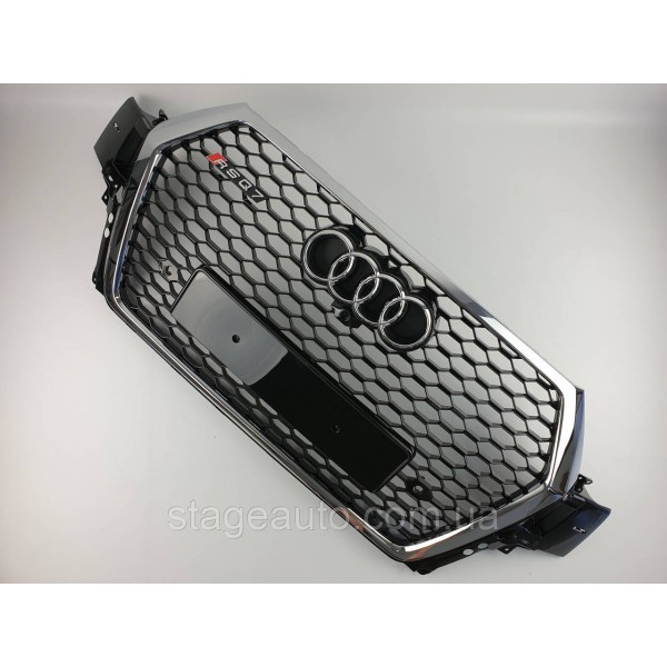 Решетка радиатора Audi Q7 2015-2020год Черная с хром рамкой (в стиле RS)